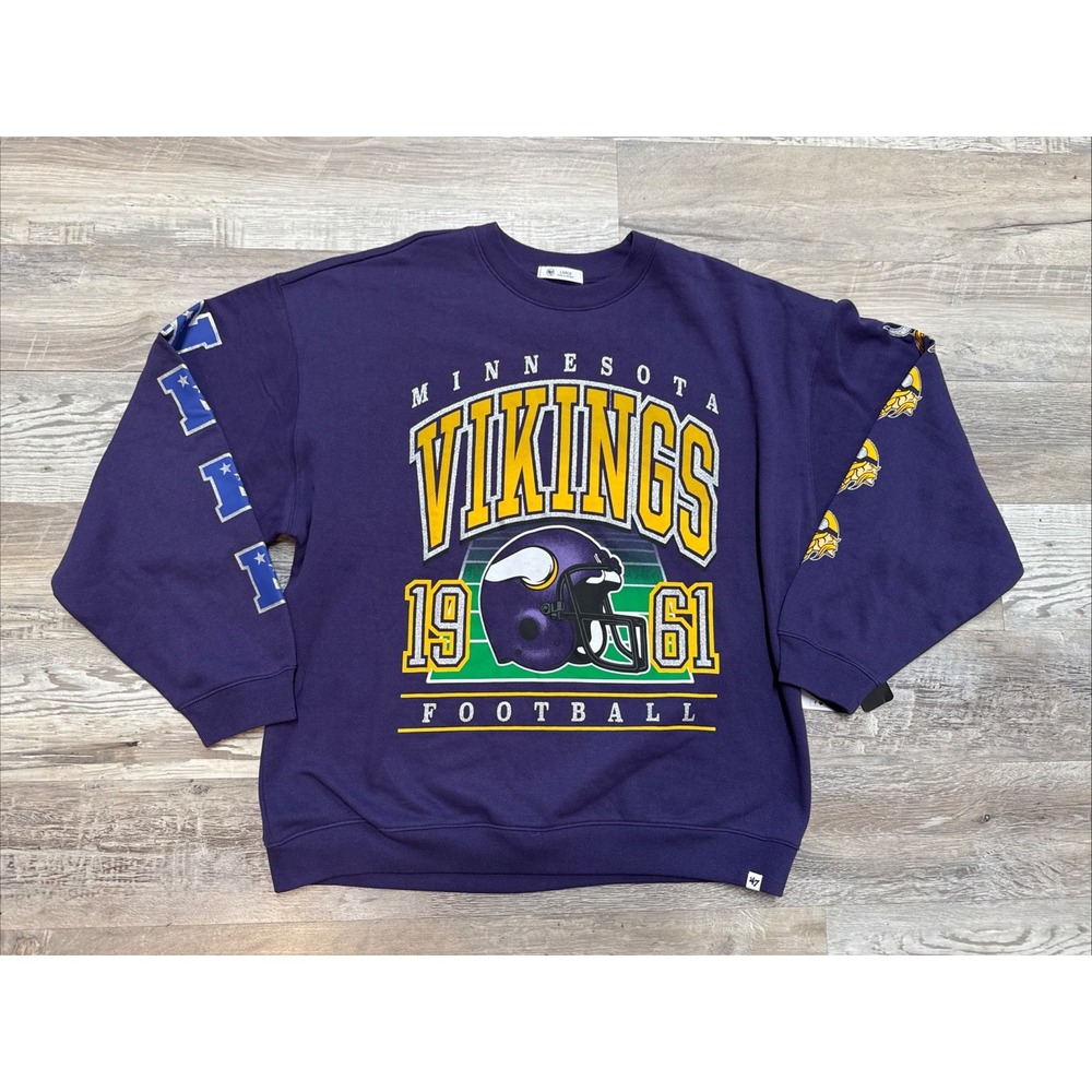 Minnesota Vikings Crewneck Sweatshirt NFL Purple '47 Glitter Woman's Sz Large